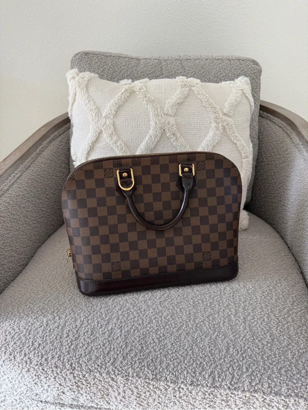 Louis Vuitton Damier Canvas Leather Alma PM Hand Bag Brown N51131